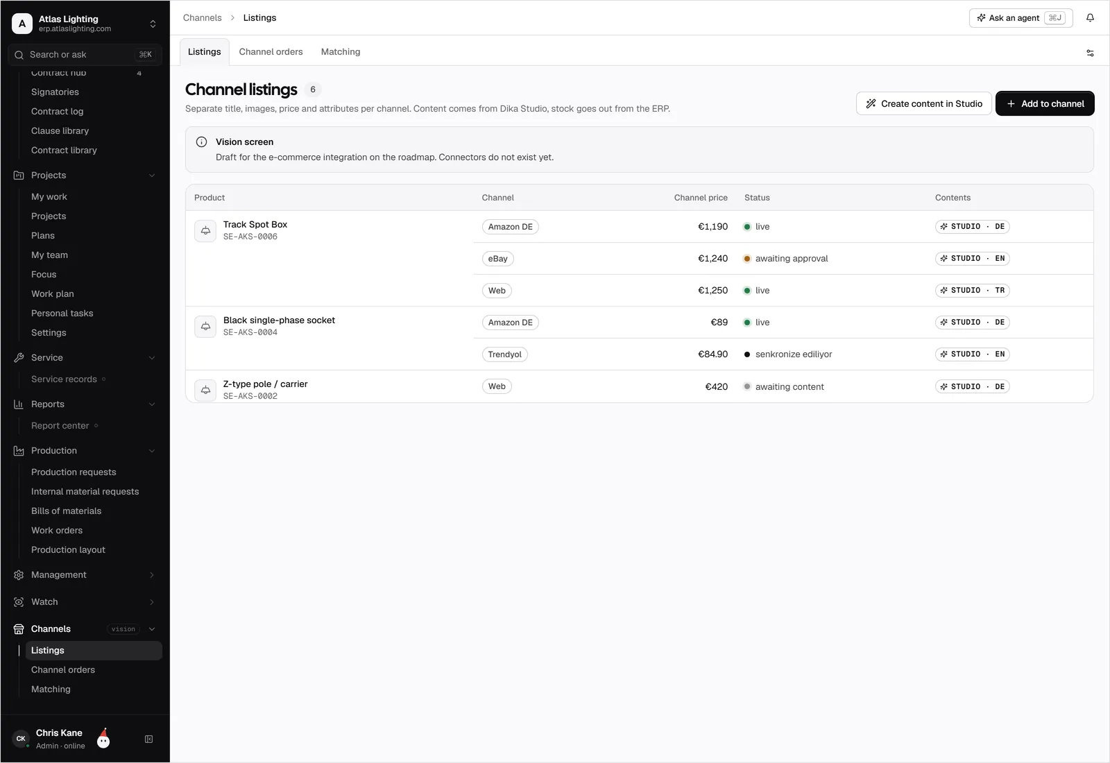 E-commerce e canali in Dika Ops