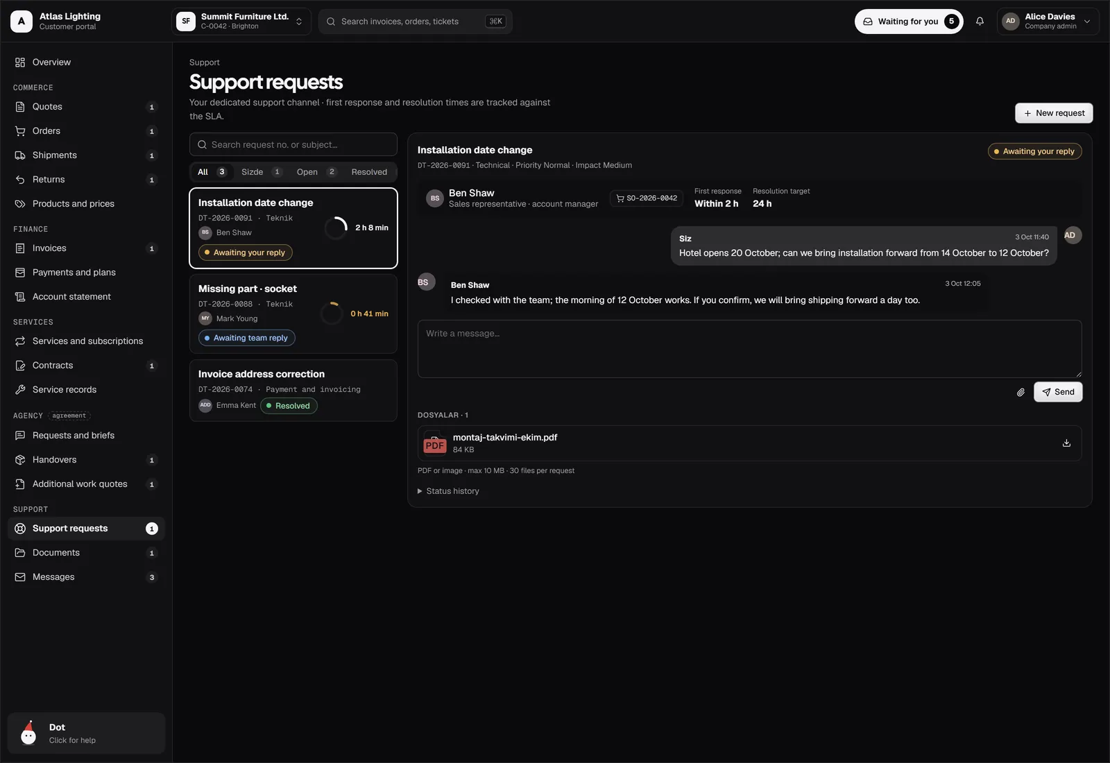 Assistenza, documenti e messaggi