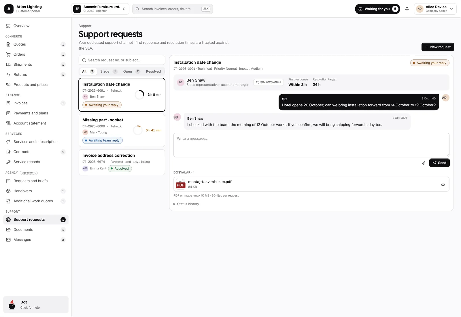 Assistenza, documenti e messaggi